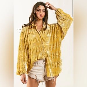 BIBI WRINKLE EFFECT TIERED SHIRRING VELVET SHIRT
